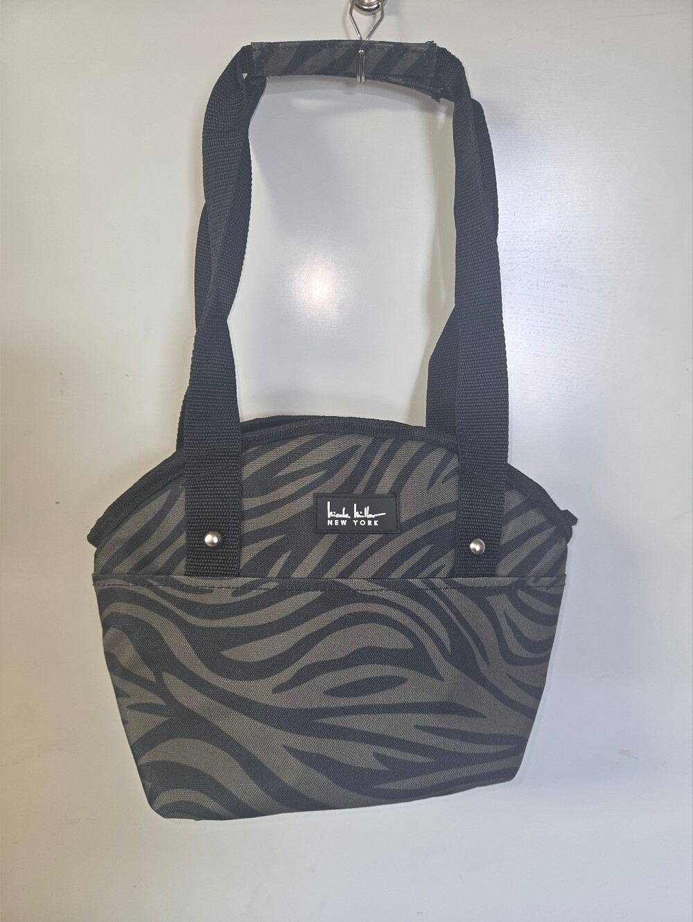 Nicole Miller Black and Green Zebra-Print Lunch Bag